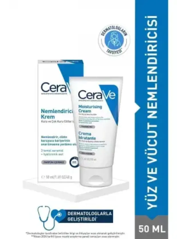 CeraVe Nemlendirici Krem Kuru Ciltler Seramid ve Hyalüronik Asit İçerikli Yüz Vücut 50ml