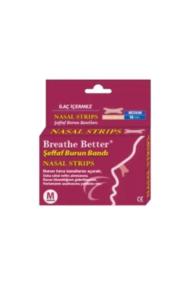 Breathe Better Şeffaf Burun Bandı 10 Adet - Medium