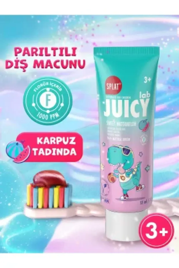 Splat Juicy Lab +3 Yaş Karpuzlu Çocuk Diş Macunu 55ml Renkli Simli Çürük Önleyici Doğal Macun