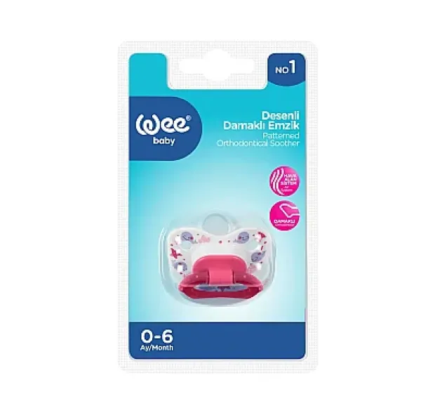 Wee Baby 833 Desenli Gövdeli Damaklı Emzik No:1 0-6 - pembe
