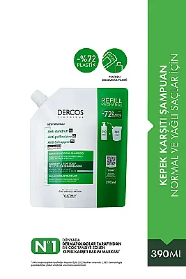 Vichy Dercos Kepek Karşıtı Şampuan -Normal-Yağlı saçlar- 390ml - Refill