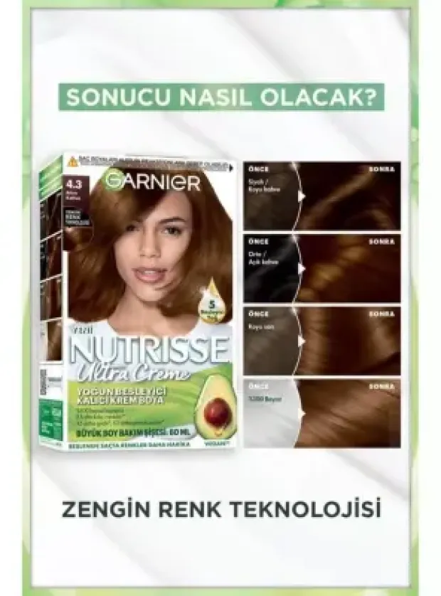 Garnier Nutrisse Yoğun Besleyici Kalıcı Krem Saç Boyası 4.3 Altın Kahve