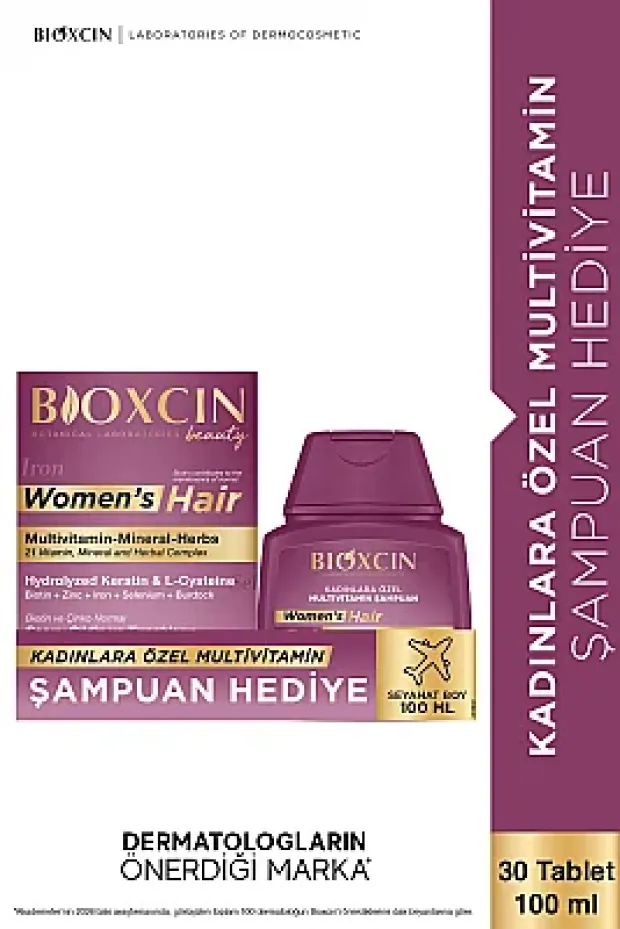 Bioxcin Womens Hair 30 Tablet + Seyahat Boy Multivitamin Şampuan Hediye