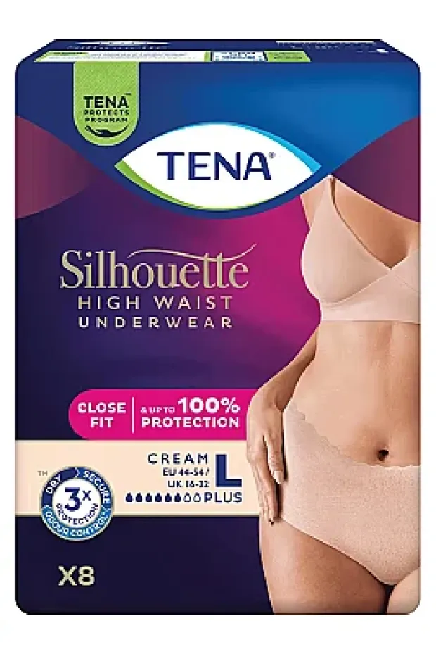 TENA Kadın Yüksek Bel Ten Emici Külot L (Large) – 8’li Paket