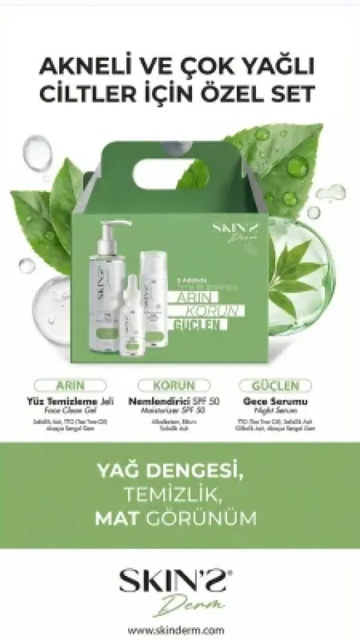 Skins Derm Sebum Regulator Spf 50 moist. Crm 50 ml + Clean Gel 150 ml + Sebum Night Serum 30 ml