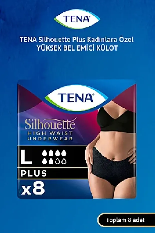 Tena Silhouette Plus Kadınlara Özel Yüksek Bel Emici Külot Siyah Large 8 li