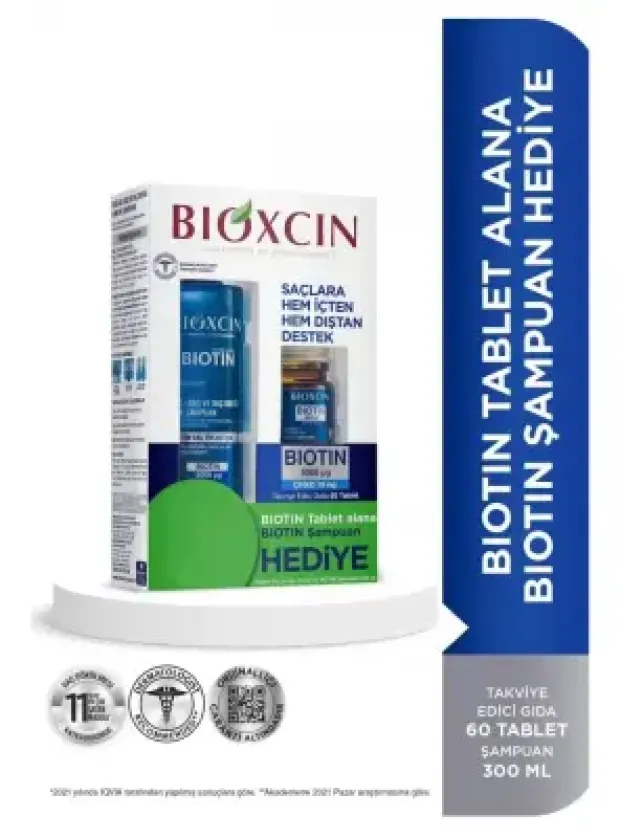 Bioxcin Biotin 5000 Mcg 60 Tablet + Biotin Şampuan 300 ml  Kofre