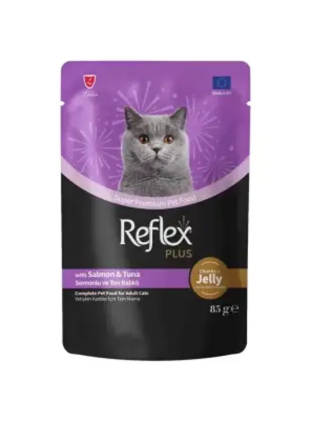 Reflex Plus Jöle İçinde Et Parçacıklı Somonlu&Ton Balıklı Yetişkin Kedi Maması 85 G