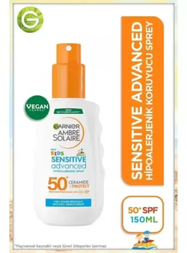 Garnier Ambre Solaire Kids Sensitive Advanced Sprey SPF 50+ - Çocuklar İçin Hassas Cilt Güneş Koruyucu Sprey - 150 ml
