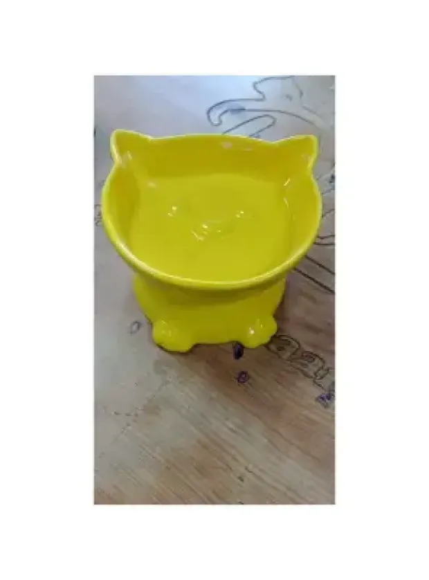 Ayaklı Porselen Kedi Kafa Mama ve Su Kabı 300 ML