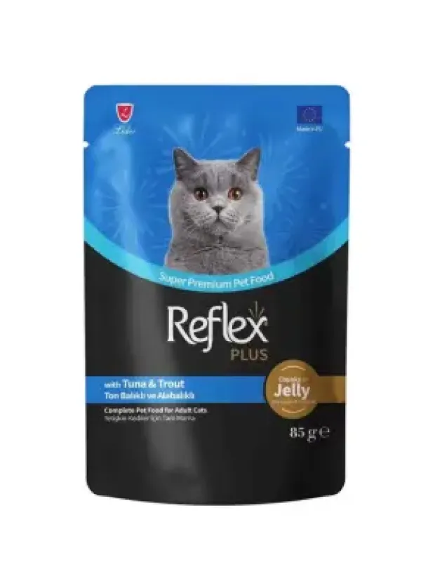 Reflex Plus Jöle İçinde Et Parçacıklı Ton Balıklı&Alabalıklı Yetişkin Kedi Maması 85 G