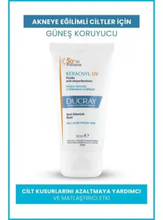 OUTLET - Ducray Keracnyl UV SPF50+ Yağlı ve Akneye Eğilimli Ciltler İçin Güneş Koruyucu 50ml