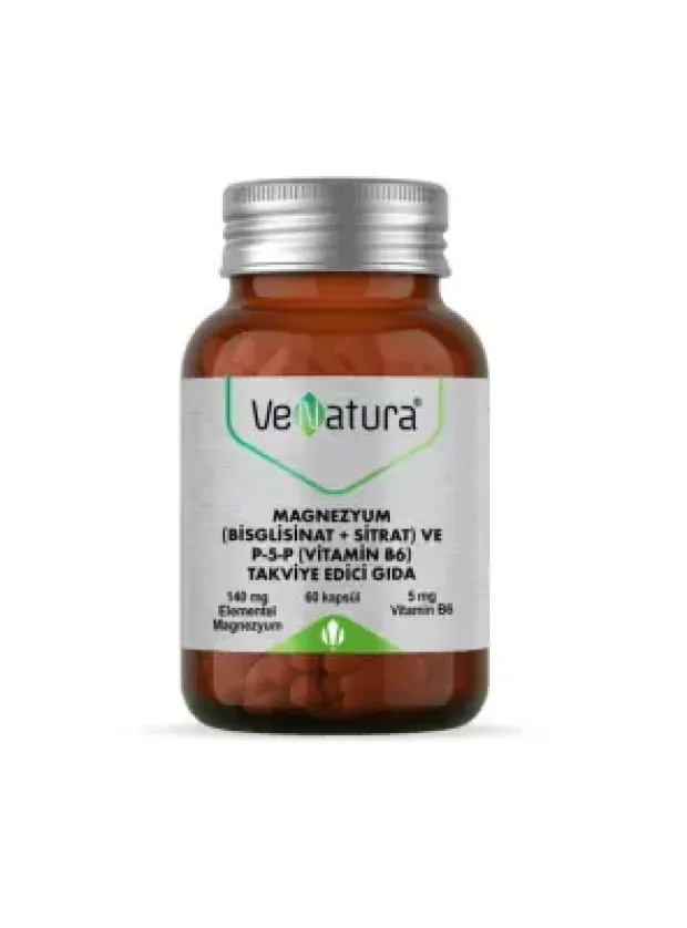 VeNatura Magnezyum -Bisglisinat+Sitrat- ve P5P -Vitamin B6- 60 Kapsül
