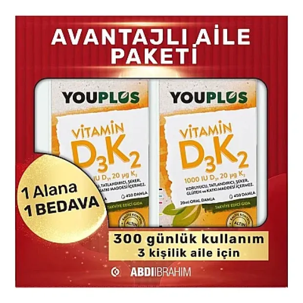 Youplus Vitamin D3K2 Damla 20 ml 2 Adet