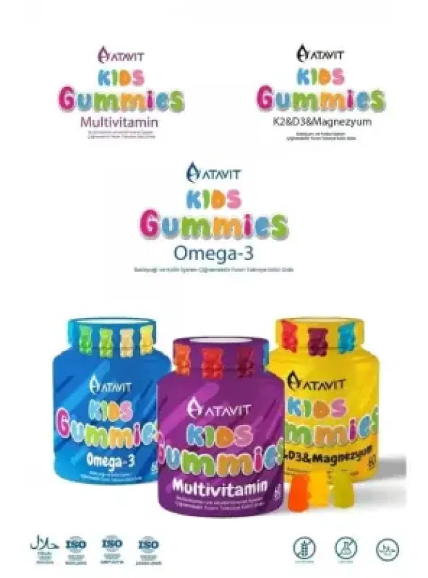Atavit Kids Omega 3, D3 K2 , Magnezyum Multivitamin Süper 3'lü Gummies 180 Yumuşak Kapsül