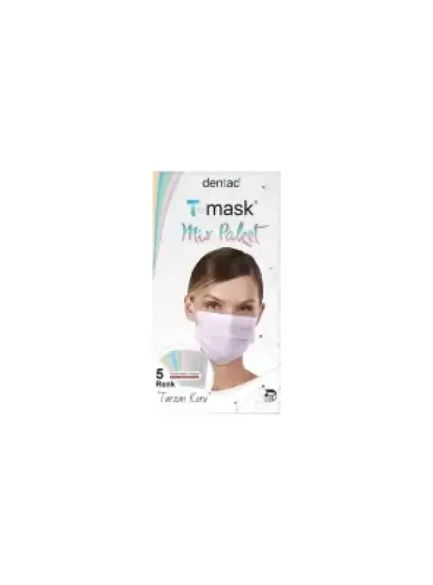 Dentac T-Mask 3 Katlı Renkli Mix Paket Yüz Maskesi 10 Adet