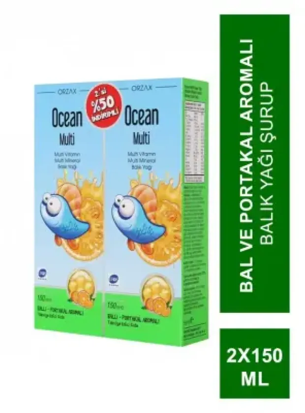 Ocean Multi Şurup Balık Yağı Bal ve Portakal Aromalı 150 ml  - 2'li Set -
