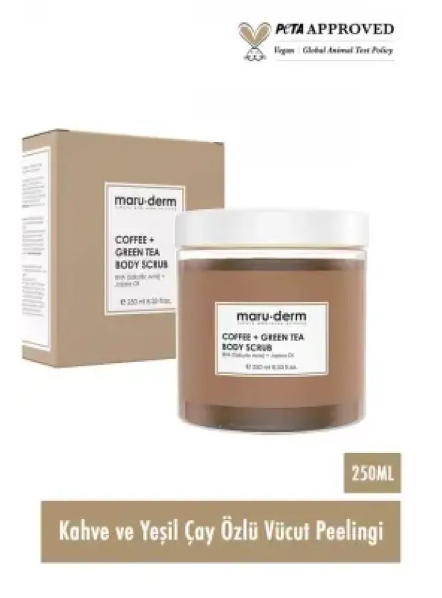 Maruderm Body Scrub Kahve + Yeşil Çay Özlü Vücut Peelingi | BHA + Jojoba Yağı 250 ML