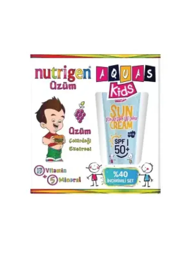 Outlet - Nutrigen Üzüm 200 ml + Aquas Kids SPF 50+ Sun Cream Çocuk Güneş Kremi 100 ml Yaz Seti