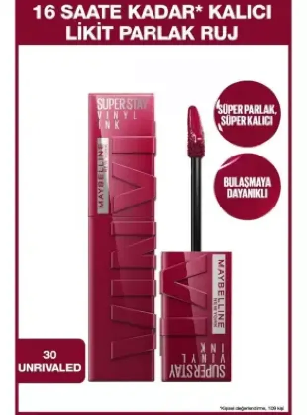 Maybelline New York Super Stay Vinyl Ink Uzun Süre Kalıcı Likit Parlak Ruj -  30 UNRIVALED