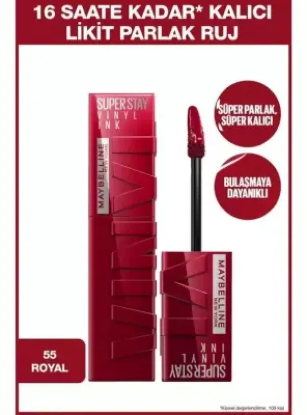 Maybelline New York Super Stay Vinyl Ink Uzun Süre Kalıcı Likit Parlak Ruj -  55 ROYAL